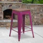 Flash Furniture Sinclair 24" High Backless Purple Counter Height Stool with Square Wood Seat