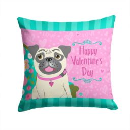 Caroline's Treasures Happy Valentine's Day Pug Fabric Decorative Pillow 14 x 14
