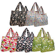 Wrapables Large & Small Foldable Nylon Reusable Bags, Set of 10, Dogs, Paradise, Floral