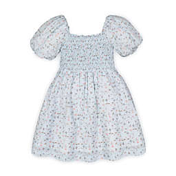 Hope & Henry Girls' Smocked Bubble Sleeve Dress (Pale Blue Vintage Floral, 6-12 Months)