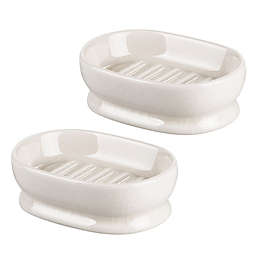 mDesign Ceramic Bar Soap Dish Tray for Bathroom, Kitchen Sink, 2 Pack