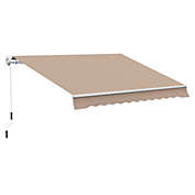 Outsunny 12&#39; x 10&#39; Manual Retractable Awning Outdoor Sunshade Shelter for Patio, Balcony, Yard, with Adjustable & Versatile Design, Khaki