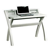 Benzara Sleek Contemporary Desk With Cross Legs, White- Saltoro Sherpi