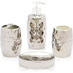 Juvale Metallic Silver Ceramic Bathroom Accessories Set (4 Pieces)