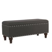 Kinfine Fabric Upholstered Wooden Storage Bench With Nail head Trim, Large, Dark Gray and Brown- Saltoro Sherpi