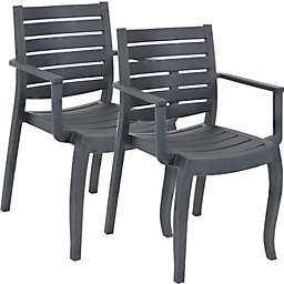 Sunnydaze Illias Plastic Outdoor Patio Arm Chair - Set of 2 - Gray