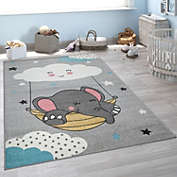 Paco Home Kid?s Rug for Nursery with Cute Elephant and Cloud Motif in Grey