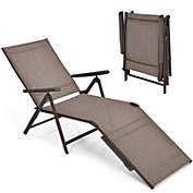 Slickblue Patio Foldable Chaise Lounge Chair with Backrest and Footrest-Brown