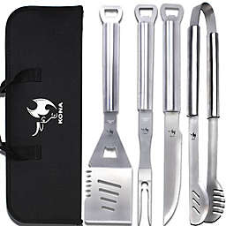 Kona Grill Tools Set - Stainless-Steel Spatula, Tongs, Fork, Knife, Openers & Case
