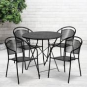 Flash Furniture Oia Commercial Grade 30" Round Black Indoor-Outdoor Steel Folding Patio Table Set with 4 Round Back Chairs