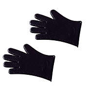 Stock Preferred 1-Pair Black Silicone Heat Resistant Cooking Grip Oven Mitts & Pot Holder