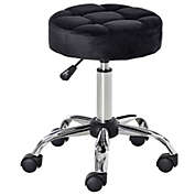 HOMCOM Round Vanity Stool with Height Adjustable Lift, Luxury Style Upholstery and Swivel Seat and Wheels, Black