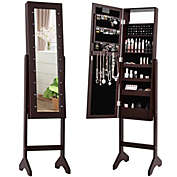 Slickblue Mirrored Jewelry Cabinet Armoire Organizer w/ LED lights-Brown