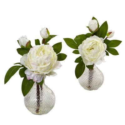 Nearly Natural Home Decorative Peony with Vase - Set of 2