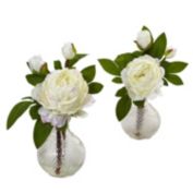 Nearly Natural Home Decorative Peony with Vase - Set of 2