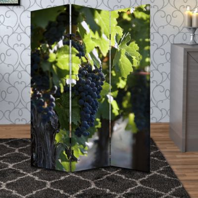 Benjara Grape Vine Print Foldable Canvas Screen with 3 Panels, Multicolor- Saltoro Sherpi