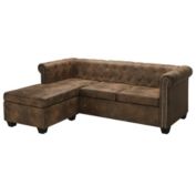 Stock Preferred L-shaped Artificial Leather Brown Chesterfield Sofa