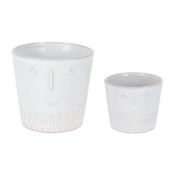 Melrose Set of 2 White Solid Smiley Faces Planter Pots 5.5"