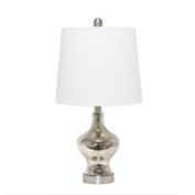 Elegant Designs Contemporary Glass Gourd Shaped Table Lamp with White Fabric Drum Shade - Mercury