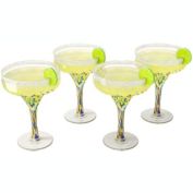 Mexican Design Hand Blown Margarita Glass - Set of 4 Luxury Hand Blown Confetti Margarita Glasses (16 oz) by The Wine Savant