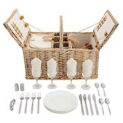 Juvale Wicker Picnic Basket Set for 4 with Insulated Cooler Bag, Silverware, Glasses, Napkins, Double Lid, Straw/White Finish
