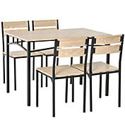 HOMCOM Rustic Industrial 5-Piece Dining Table Set Black Metal with 4 Chairs for Kitchen, or Dining Room, Oak
