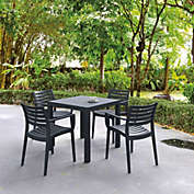 Luxury Commercial Living 5-Piece Gray Stackable Square Outdoor Patio Dining Set with Arm Chairs 33"