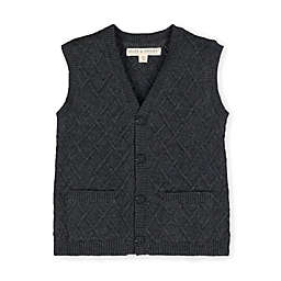 Hope & Henry Boys' V-Neck Sweater Vest, Charcoal Heather Cable with Buttons, 18-24 Months
