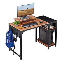 Eureka Modern SS120B Computer Desk with Storage Shelves, Rustic Brown/Black