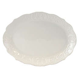 Gibson Home Royal Abbey Oval Embossed Durastone Platter in White
