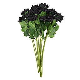 Okuna Outpost Artificial Black Roses with Stems for Halloween, Wedding Flower Arrangements (12 Pack)