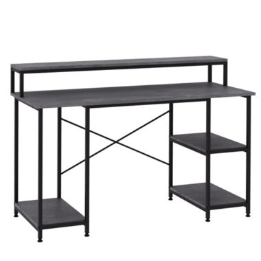 HOMCOM 55 Inch Home Office Computer Desk Study Writing Workstation with  Storage Shelves, Elevated Monitor Shelf, CPU Stand, Durable X-Shaped  Construction, Grey Wood Grain | Bed Bath & Beyond