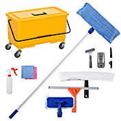 HOMCOM Cleaning Tool Set with Microfiber Mop Pads, Bucket, Squeegee, Scrubber, Scrapers, Spray Bottle for Floor, Glass Door, Window, Car Windshield, Multi-Color