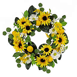 CC Christmas Decor Daisy and Sunflower Spring Floral Wreath, Yellow 24-Inch