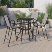 Flash Furniture Brazos Outdoor Dining Set - 4-Person Bistro Set - Brazos Outdoor Glass Bar Table with Gray All-Weather Patio Stools