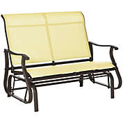 Outsunny 47" Outdoor Double Glider Bench, Patio Glider Armchair for Backyard with Mesh Seat and Backrest, Steel Frame, Beige