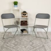Emma + Oliver Folding Chair - Grey Plastic - 4 Pack 650LB Weight Capacity Comfortable Event Chair - Lightweight Folding Chair