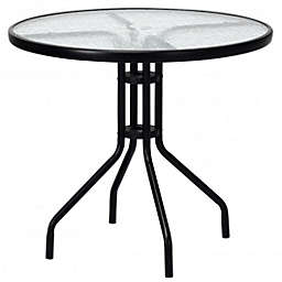Costway 32 Inch Outdoor Patio Round Tempered Glass Top Table with Umbrella Hole