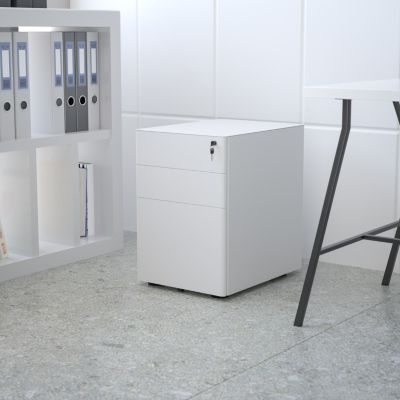 Emma + Oliver Modern 3-Drawer Mobile Locking Filing Cabinet Storage Organizer-White