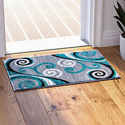 Masada Rugs Stephanie Collection 2'x3' Area Rug Mat with Modern Contemporary Design in Turquoise, Gray, Black and White - Design 1100
