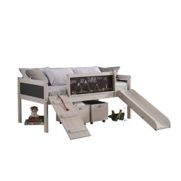 Donco Twin Art Play Junior Low Loft With Toy Boxes In White Wash/Dark Grey Finish - White Wash/Dark Grey