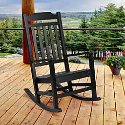Emma + Oliver All-Weather Poly Resin Rocking Chair in Black - Patio and Backyard Furniture