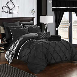 Chic Home Watson Reversible 20 Pieces Comforter Complete Bed In A Bag Pinch Pleated Ruffled Chevron Pattern Bedding Set - King 104