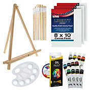 U.S. Art Supply 28-Piece Artist Oil Painting Set with 12 Vivid Oil Paint Colors, 12" Easel, 3 Canvas Panels, 10 Brushes, Painting Palette, Color Mixing Wheel - Fun Students, Adults Starter Art Kit