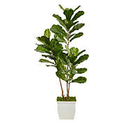 Nearly Natural 5.5&#39; Fiddle Leaf Artificial Tree in White Metal Planter UV Resistant (Indoor/Outdoor)