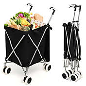 Slickblue Folding Shopping Utility Cart with Water-Resistant Removable Canvas Bag-Black