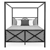 Slickblue Queen size 4-Post Canopy Bed Frame in Black Metal Finish