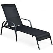 Costway Adjustable Patio Chaise Folding Lounge Chair with Backrest-Black