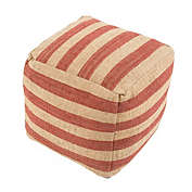 Jaipur Living 16" Clay Red and Sandy Tan Stripe Pattern Jute and Wool Pouf Ottoman