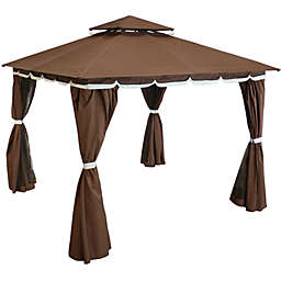 Sunnydaze Soft Top Patio Gazebo - 10x10 Foot with Mesh Screen and Privacy Wall - Brown